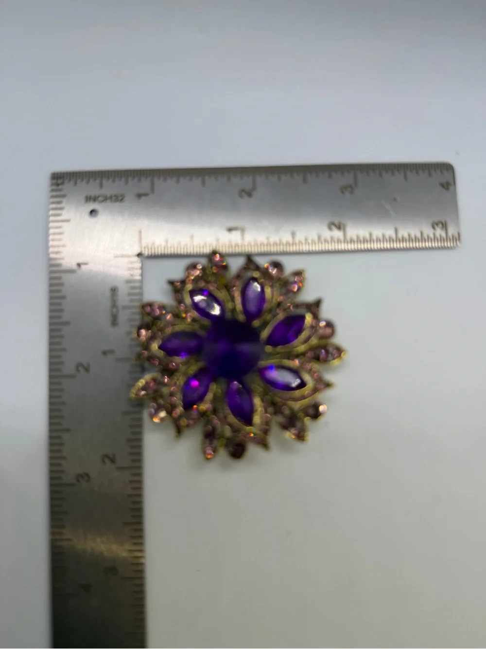 Vintage-Inspired Purple Crystal Floral Brooch